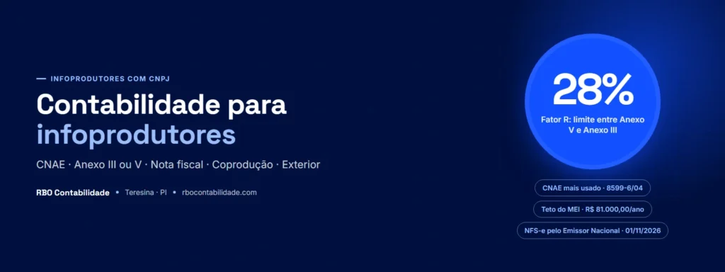 Contador em Teresina: Contabilidade para infoprodutores: curso online, nota fiscal e Simples Nacional organizados pela RBO Contabilidade
